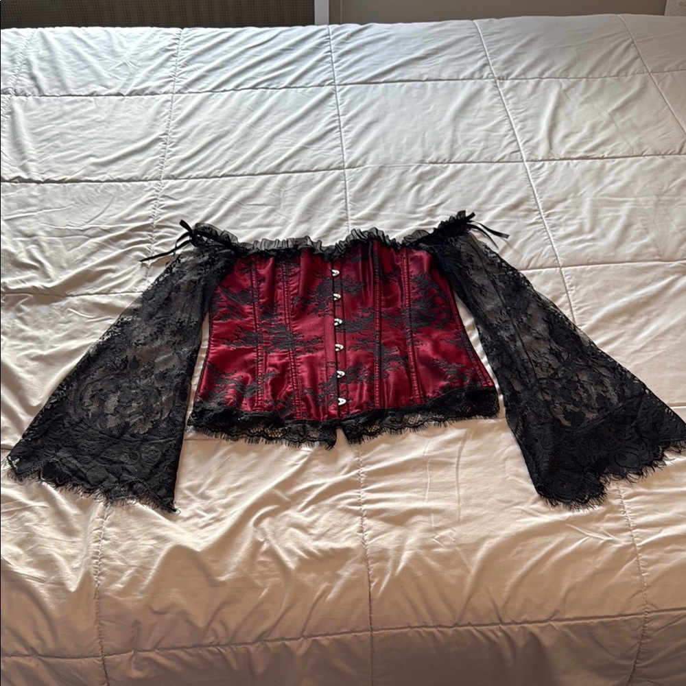 Red and Black Lace Corset Top